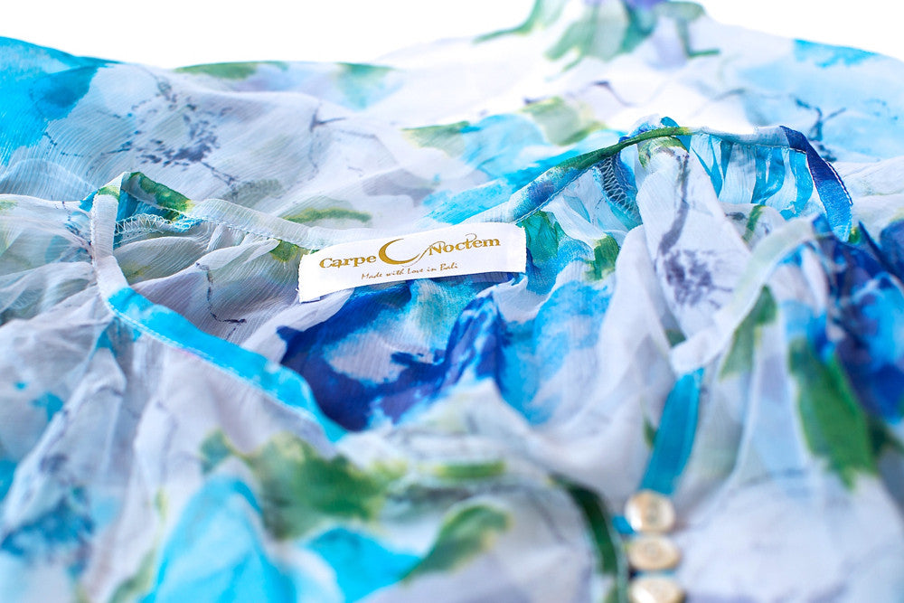 Crinkled Silk "Blue Jay" Top