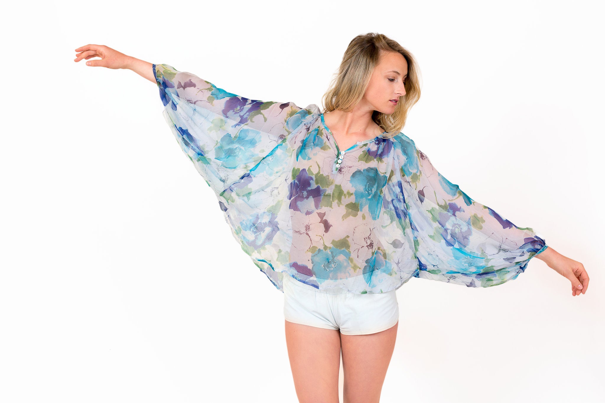 Crinkled Silk "Blue Jay" Top